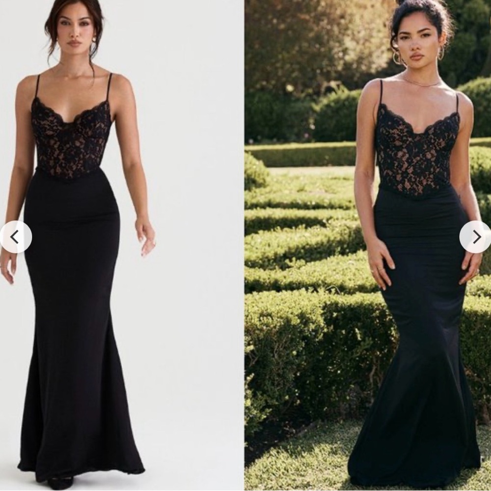 House of CB 'Cara' Black Corset Illusion Lace Maxi Dress NWT Sz L